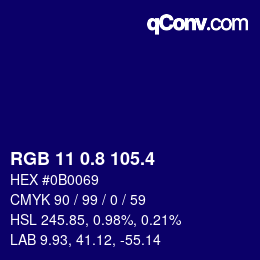 カラーコード: RGB 11 0.8 105.4 | qconv.com
