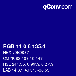 カラーコード: RGB 11 0.8 135.4 | qconv.com