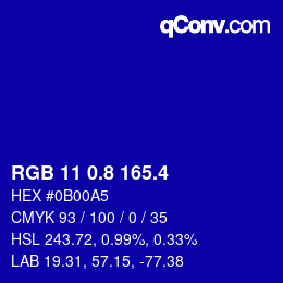 カラーコード: RGB 11 0.8 165.4 | qconv.com