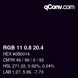 カラーコード: RGB 11 0.8 20.4 | qconv.com
