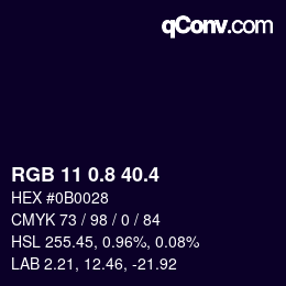 カラーコード: RGB 11 0.8 40.4 | qconv.com