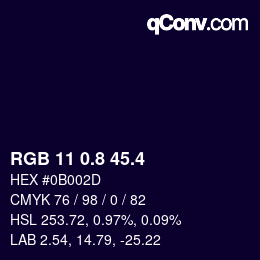 カラーコード: RGB 11 0.8 45.4 | qconv.com