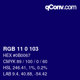 カラーコード: RGB 11 0 103 | qconv.com