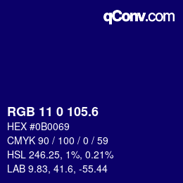 カラーコード: RGB 11 0 105.6 | qconv.com