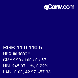 カラーコード: RGB 11 0 110.6 | qconv.com