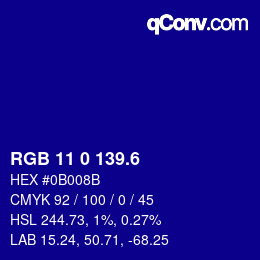 カラーコード: RGB 11 0 139.6 | qconv.com