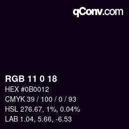 Farbcode: RGB 11 0 18 | qconv.com