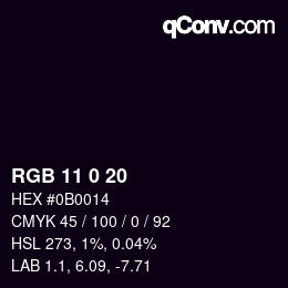 Color code: RGB 11 0 20 | qconv.com
