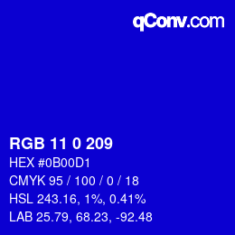 颜色代码: RGB 11 0 209 | qconv.com