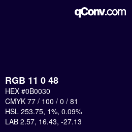Color code: RGB 11 0 48 | qconv.com