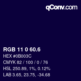 カラーコード: RGB 11 0 60.6 | qconv.com