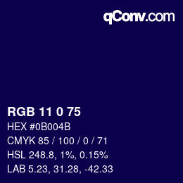 Farbcode: RGB 11 0 75 | qconv.com