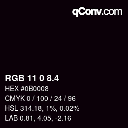 カラーコード: RGB 11 0 8.4 | qconv.com