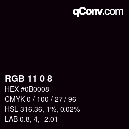カラーコード: RGB 11 0 8 | qconv.com