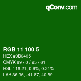 カラーコード: RGB 11 100 5 | qconv.com