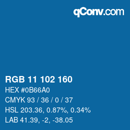 Color code: RGB 11 102 160 | qconv.com
