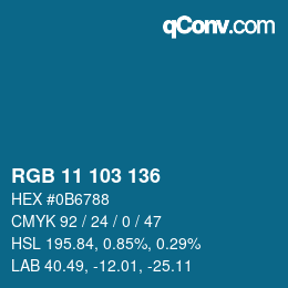 Color code: RGB 11 103 136 | qconv.com