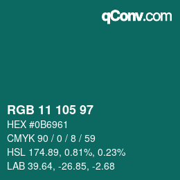 Color code: RGB 11 105 97 | qconv.com