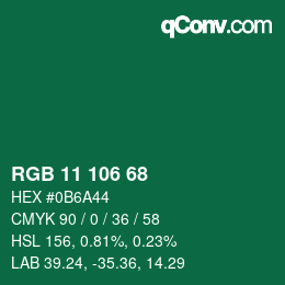 Color code: RGB 11 106 68 | qconv.com