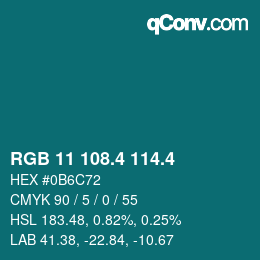カラーコード: RGB 11 108.4 114.4 | qconv.com