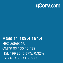 カラーコード: RGB 11 108.4 154.4 | qconv.com