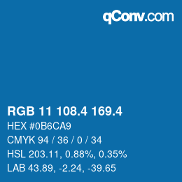 カラーコード: RGB 11 108.4 169.4 | qconv.com