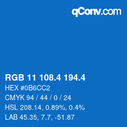 カラーコード: RGB 11 108.4 194.4 | qconv.com