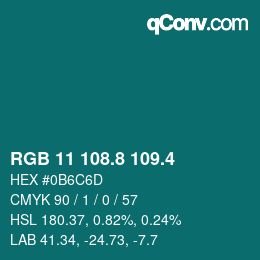カラーコード: RGB 11 108.8 109.4 | qconv.com