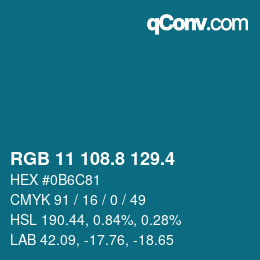 カラーコード: RGB 11 108.8 129.4 | qconv.com