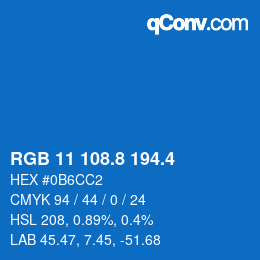 カラーコード: RGB 11 108.8 194.4 | qconv.com