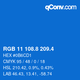 カラーコード: RGB 11 108.8 209.4 | qconv.com