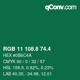 カラーコード: RGB 11 108.8 74.4 | qconv.com