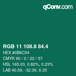 カラーコード: RGB 11 108.8 84.4 | qconv.com