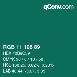 Color code: RGB 11 108 89 | qconv.com