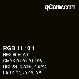 Color code: RGB 11 10 1 | qconv.com