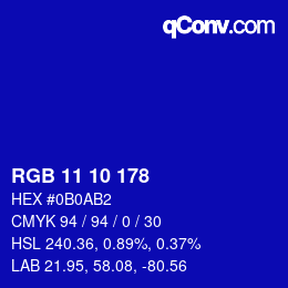 Color code: RGB 11 10 178 | qconv.com
