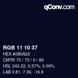 Color code: RGB 11 10 37 | qconv.com