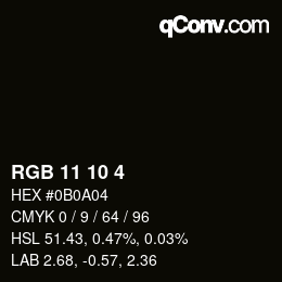 カラーコード: RGB 11 10 4 | qconv.com