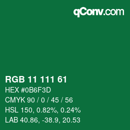 カラーコード: RGB 11 111 61 | qconv.com