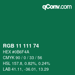 カラーコード: RGB 11 111 74 | qconv.com