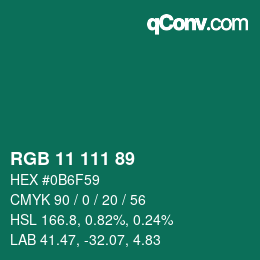 カラーコード: RGB 11 111 89 | qconv.com