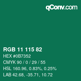 Color code: RGB 11 115 82 | qconv.com