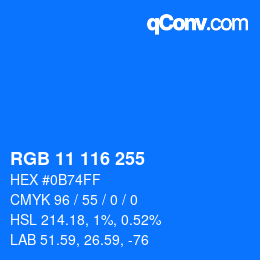 Color code: RGB 11 116 255 | qconv.com
