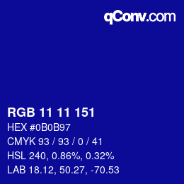 カラーコード: RGB 11 11 151 | qconv.com