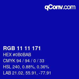 Farbcode: RGB 11 11 171 | qconv.com