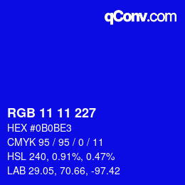 Color code: RGB 11 11 227 | qconv.com