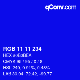 Color code: RGB 11 11 234 | qconv.com