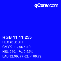 Color code: RGB 11 11 255 | qconv.com