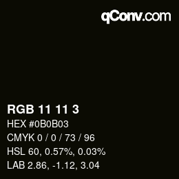 Color code: RGB 11 11 3 | qconv.com