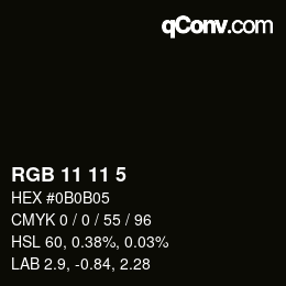 Color code: RGB 11 11 5 | qconv.com